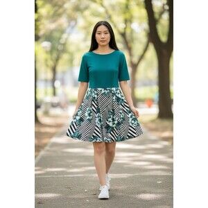 Oxiuly Fashion Fit & Flare Dress Teal Floral Size XL